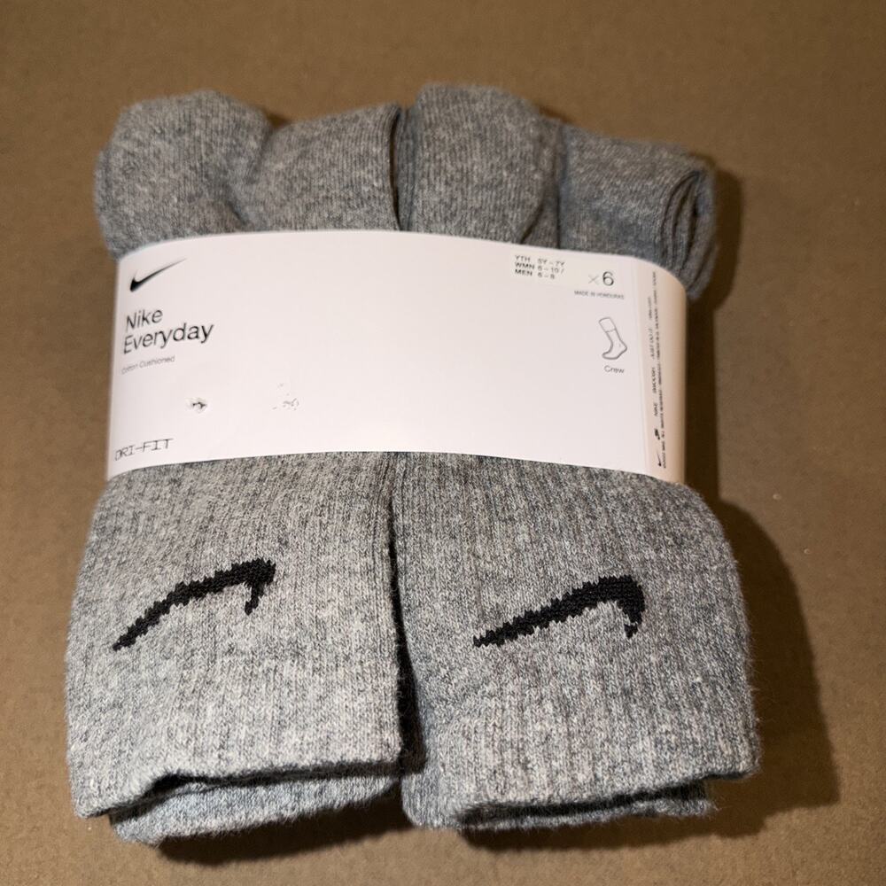 Nike Everyday Cushioned Training Crew Socks Grey Medium 6 Pairs Cotton Blend